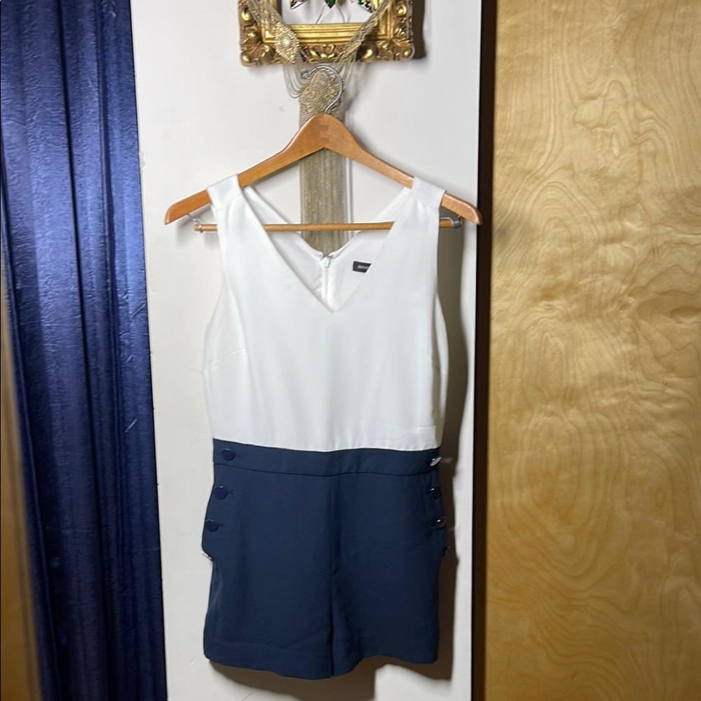 White and Navy Sleeveless Romper